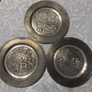Vintage Decorative Pewter Plates Set Zinn Germany Fairytale Set of 3
